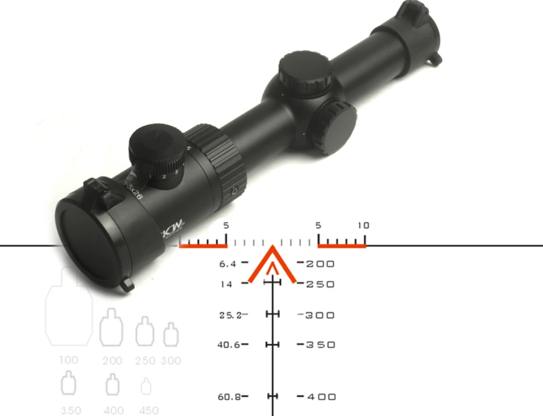 AK AKM Kalashnikov Tactical compact rifle scope BDC reticle 1.25-5x26A with side mount.