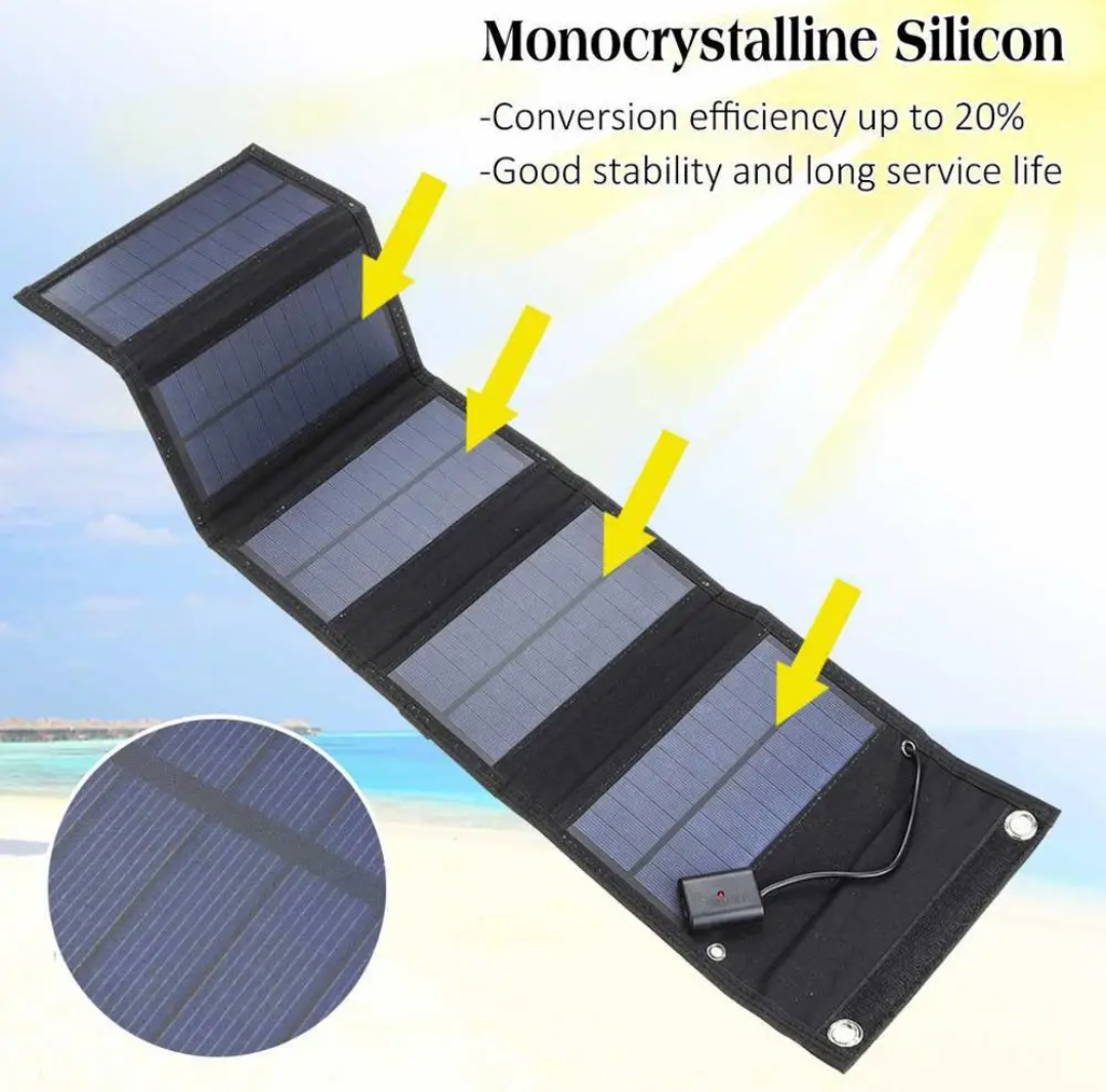 160W 4 panel portable solar panel charger, USB, 5V Waterproof, Rugged.