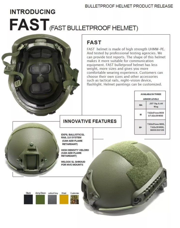 ISO certified Future Assault Shell Technology (FAST) Helmet